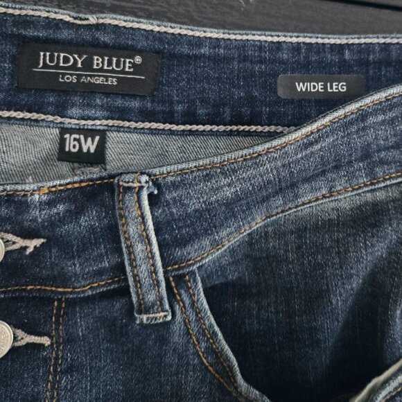 Judy Blue sz 16W blue high waist button fly wide leg denim jeans - Picture 4 of 4
